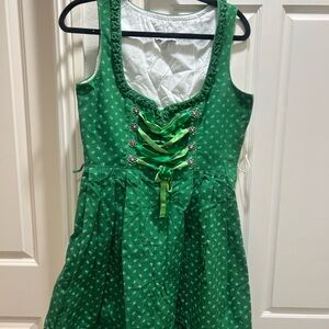 Green Dirndl Dress with Lace-Up Front